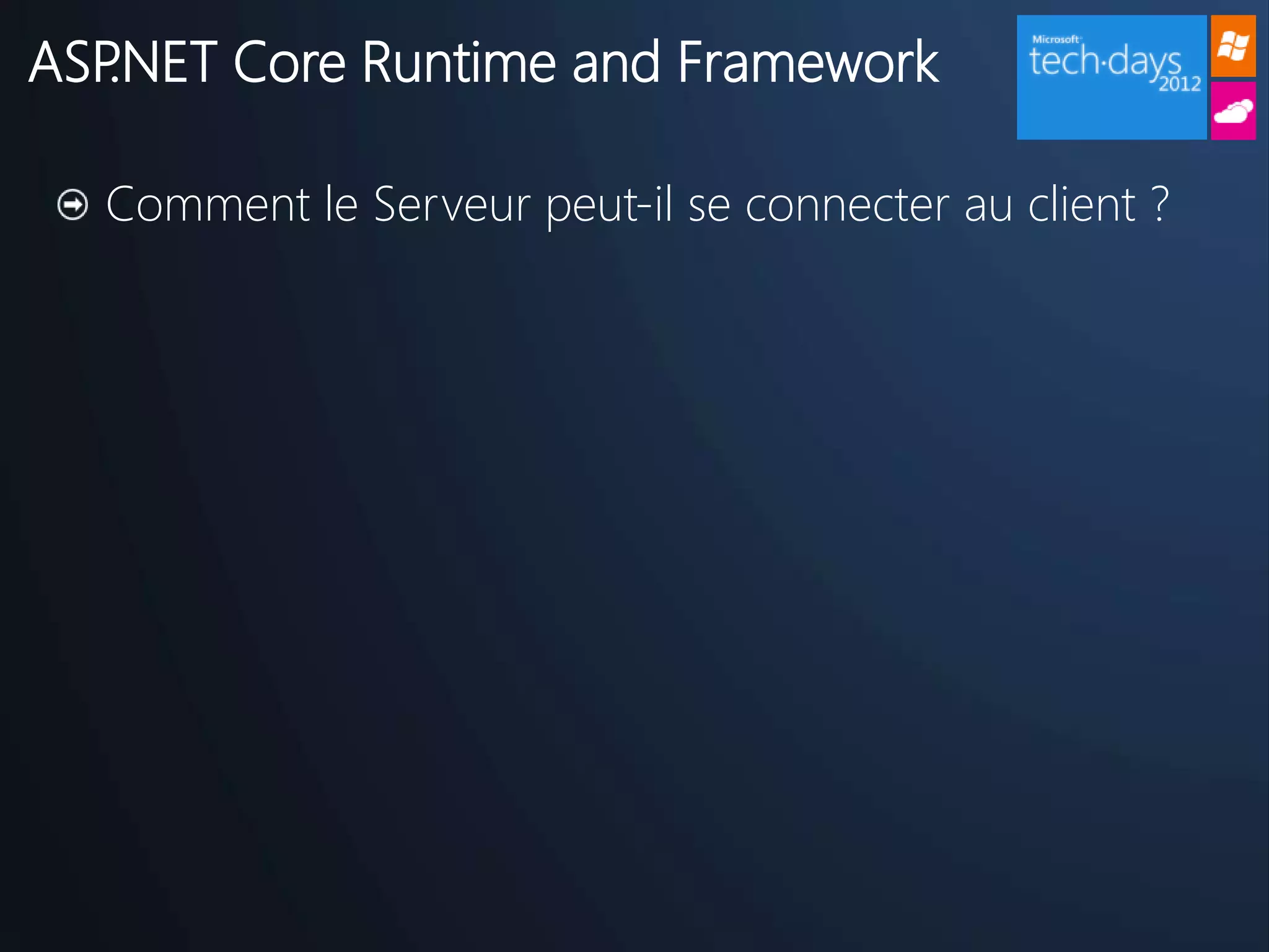 ASP.NET Core Runtime and Framework

  Comment le Serveur peut-il se connecter au client ?
 