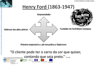 Os melhores RUMOS para os Cidadãos da Região

Henry Ford (1863-1947)
Empreendedor

Fundador da Ford Motor Company

Defensor dos altos salários

Primeiro empresário a pôr em prática o Taylorismo

“O cliente pode ter o carro da cor que quiser,
contando que seja preto.”
H. Ford

Projecto co-financiado pelo Fundo Social Europeu
ÁREAS DE EDUCAÇÃO E FORMAÇÃO
- 342 - Marketing e publicidade
- 344 - Contabilidade e fiscalidade
- 345 - Gestão e administração
- 811 - Hotelaria e restauração
- 812 - Turismo e lazer
- 146 - Formação de professores e formadores
de áreas tecnológicas

REGIÃO AUTÓNOMA DA MADEIRA

REPÚBLICA PORTUGUESA

UNIÃO EUROPEIA
Fundo Social Europeu

 