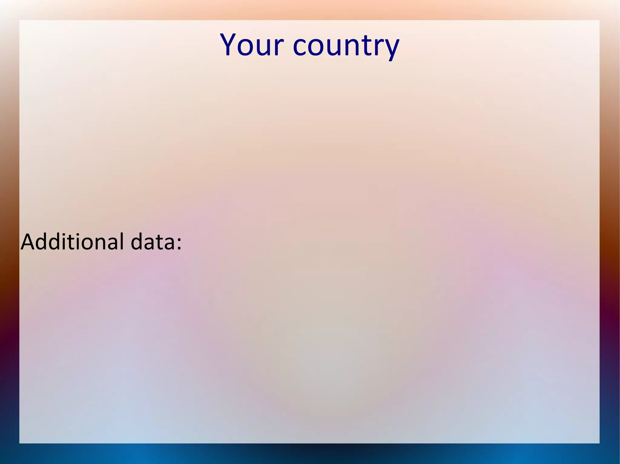 Your country
Additional data:
