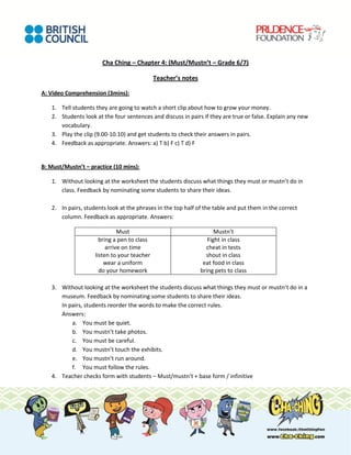 Templated cha ching video 4 - must and mustn't - grade 6 7 - teacher's ...