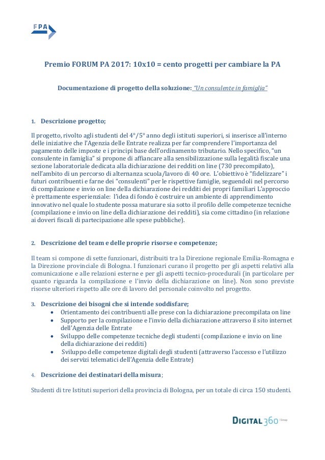 Forum pa 2017 un consulente in famiglia scheda progetto Dichiarazione redditi online