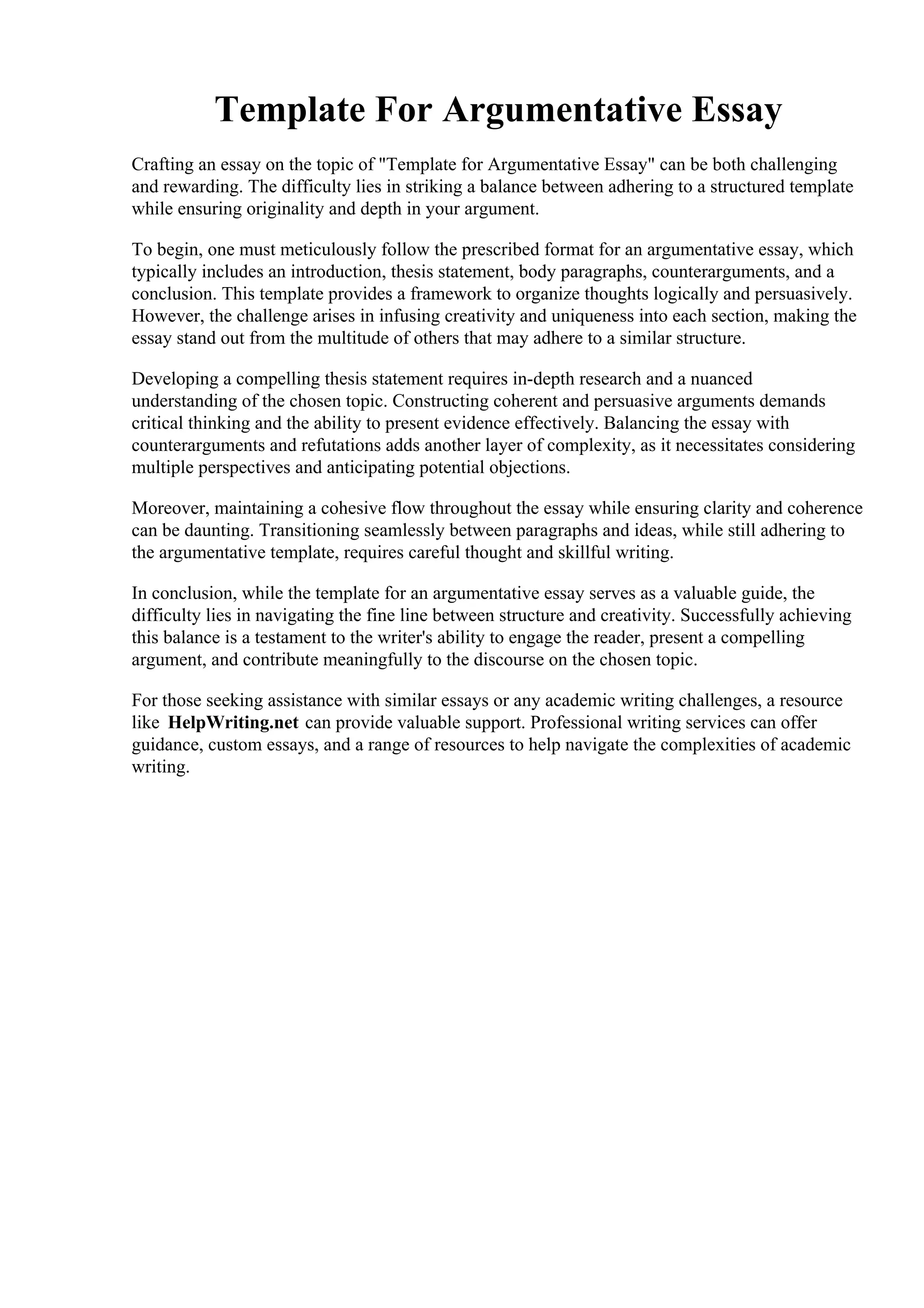 Template For Argumentative Essay | PDF