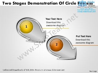 Two Stages Demonstration Of Circle Process


                   Your Text Here
                    Download this
                    awesome diagram
          1

                                      Put Text Here
                                      Download this
                                      awesome diagram
                           2




                                                 Your Logo
 