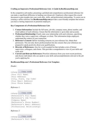 Template For Professional Reference List | PDF