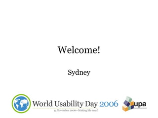 Welcome! Sydney 