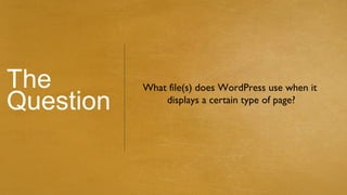 The        What file(s) does WordPress use when it
Question       displays a certain type of page?
 