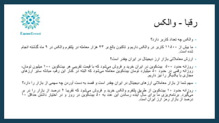 ‫رقبا‬
-
‫والکس‬
•
‫والکس‬
‫چه‬
‫تعداد‬
‫کاربر‬
‫دارد؟‬
•
‫ما‬
‫بیش‬
‫از‬
۱۱۵۰۰
‫کاربر‬
‫در‬
‫والکس‬
‫داریم‬
‫و‬
‫تاکنون‬
‫بالغ‬
‫بر‬
۴۳
‫هزار‬
‫معامله‬
‫در‬
‫پلتفرم‬
‫والکس‬
‫در‬
۹
‫ماه‬
‫گذشته‬
‫انجام‬
‫شده‬
‫است‬
.
•
‫ارزش‬
‫معامالتی‬
‫بازار‬
‫ارز‬
‫دیجیتال‬
‫در‬
‫ایران‬
‫چقدر‬
‫است؟‬
•
‫روزانه‬
‫حدود‬
۵۰۰
‫کوین‬‫بیت‬
‫در‬
‫ایران‬
‫خرید‬
‫و‬
‫فروش‬
‫شود‬‫می‬
‫که‬
‫با‬
‫قیمت‬
‫تقریبی‬
‫هر‬
‫کوین‬‫بیت‬
۱۰۰
‫میلیون‬
،‫تومان‬
‫روزانه‬
‫رقمی‬
‫در‬
‫حدود‬
۵۰
‫میلیارد‬
‫تومان‬
‫کوین‬‫بیت‬
‫معامله‬
‫شود‬‫می‬
‫که‬
‫البته‬
‫در‬
‫کنار‬
‫این‬
،‫رقم‬
‫مبادله‬
‫سایر‬
‫ارزه‬
‫ای‬
‫مجازی‬
‫با‬
‫یکدیگر‬
‫را‬
‫نیز‬
‫داریم‬
.
•
‫سهم‬
‫شما‬
‫از‬
‫بازار‬
‫معامالتی‬
‫ارزهای‬
‫دیجیتال‬
‫در‬
‫ایران‬
‫چقدر‬
‫است‬
‫و‬
‫قصد‬
‫به‬
‫دست‬
‫آوردن‬
‫چه‬
‫سهمی‬
‫از‬
‫بازار‬
‫را‬
‫دارد‬
‫؟‬
•
‫روزانه‬
‫حدود‬
۱۰
‫کوین‬‫بیت‬
‫از‬
‫طریق‬
‫پلتفرم‬
‫والکس‬
‫خرید‬
‫و‬
‫فروش‬
‫شود‬‫می‬
‫که‬
‫تقریبا‬
۲
‫درصد‬
‫از‬
‫بازار‬
‫را‬
‫در‬
‫بر‬
‫گیرد‬‫می‬
.
‫ریزی‬‫برنامه‬
‫ما‬
‫برای‬
‫سال‬
‫آینده‬
‫رساندن‬
‫این‬
‫عدد‬
‫به‬
۵۰
‫کوین‬‫بیت‬
‫در‬
‫روز‬
‫و‬
‫در‬
‫اختیار‬
‫داشتن‬
‫حداقل‬
۱۰
‫درصد‬
‫از‬
‫بازار‬
‫رمز‬
‫ارز‬
‫ایران‬
‫است‬
.
 