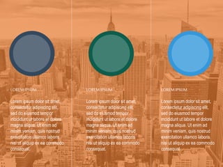 LOREM IPSUM
Lorem ipsum dolor sit amet,
consectetur adipiscing elit,
sed do eiusmod tempor
incididunt ut labore et dolore
magna aliqua. Ut enim ad
minim veniam, quis nostrud
exercitation ullamco laboris
nisi ut aliquip ex ea commodo
consequat.
LOREM IPSUM
Lorem ipsum dolor sit amet,
consectetur adipiscing elit,
sed do eiusmod tempor
incididunt ut labore et dolore
magna aliqua. Ut enim ad
minim veniam, quis nostrud
exercitation ullamco laboris
nisi ut aliquip ex ea commodo
consequat.
LOREM IPSUM
Lorem ipsum dolor sit amet,
consectetur adipiscing elit,
sed do eiusmod tempor
incididunt ut labore et dolore
magna aliqua. Ut enim ad
minim veniam, quis nostrud
exercitation ullamco laboris
nisi ut aliquip ex ea commodo
consequat.
 