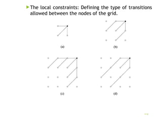 The local constraints: Defining the type of transitions
allowed between the nodes of the grid.
18
 