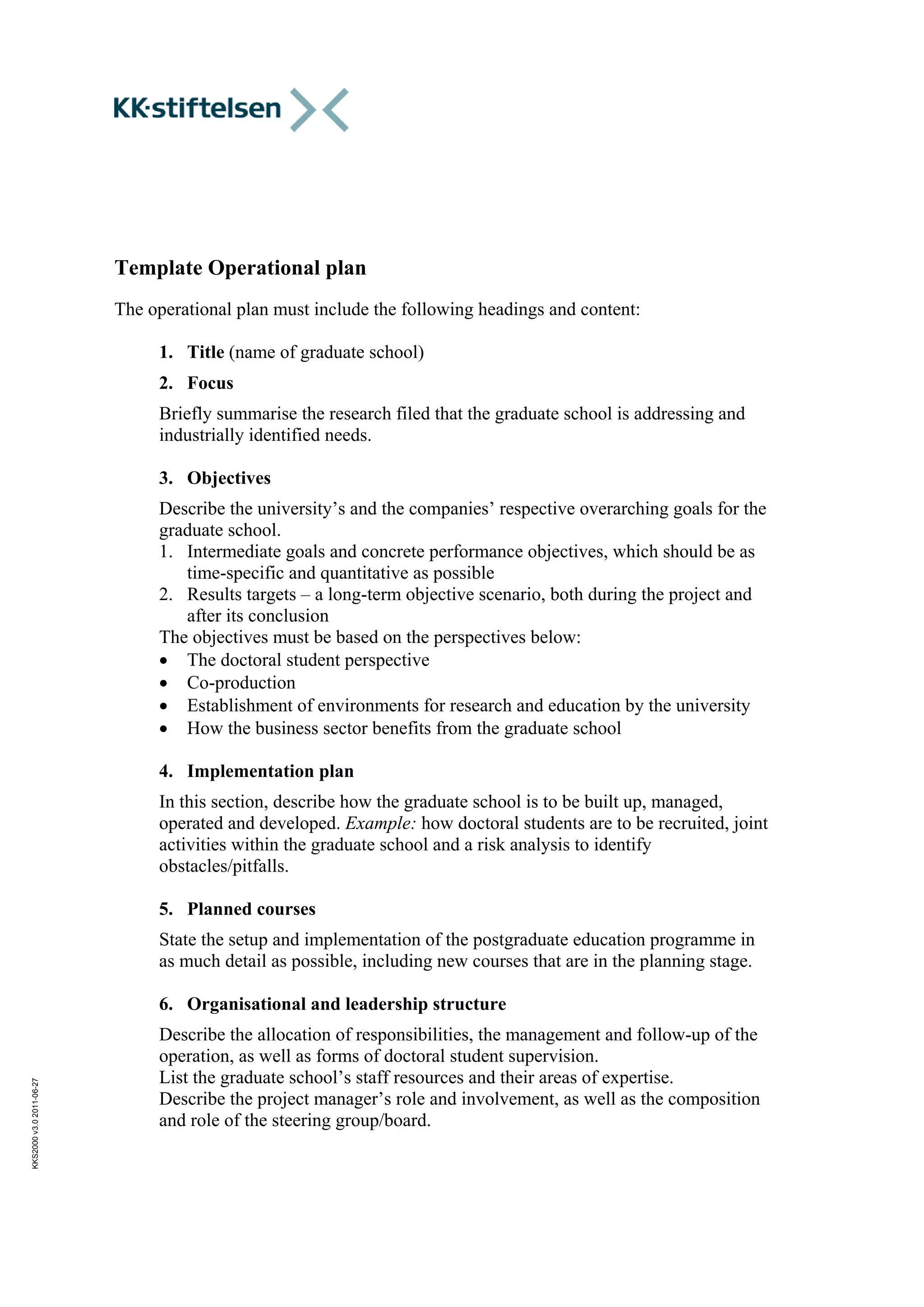 Template operational plan PDF Postgraduate Education College