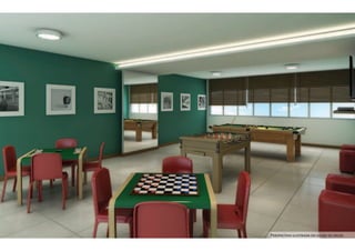 Perspectiva ilustrada do salão de jogos
 