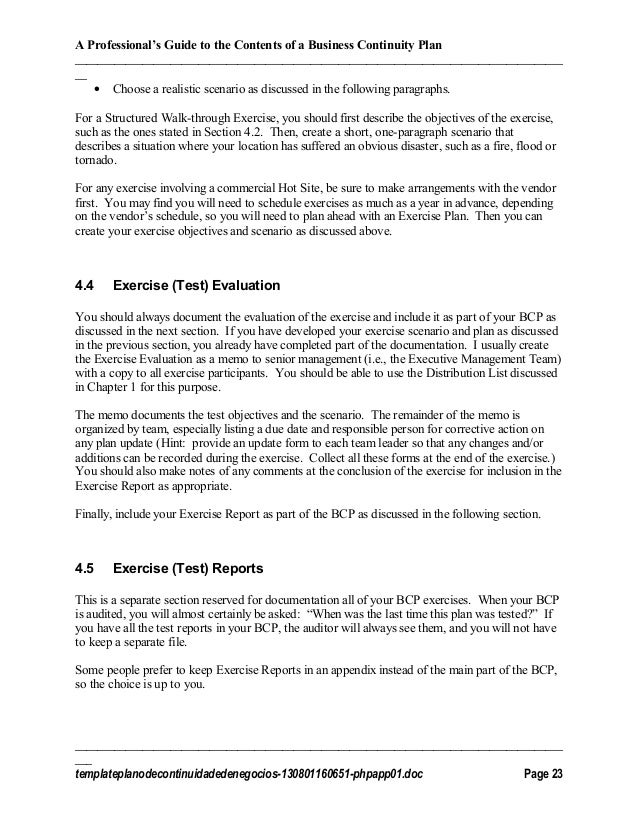 Business continuity exercise report template