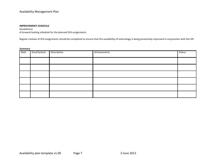 template plano de disponibilidade dos serviços