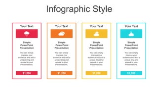 Infographic Style
Your Text
Simple
PowerPoint
Presentation
You can simply
impress your
audience and add a
unique zing and
appeal to your
Presentations.
$1,200
Your Text
Simple
PowerPoint
Presentation
You can simply
impress your
audience and add a
unique zing and
appeal to your
Presentations.
$1,200
Your Text
Simple
PowerPoint
Presentation
You can simply
impress your
audience and add a
unique zing and
appeal to your
Presentations.
$1,200
Your Text
Simple
PowerPoint
Presentation
You can simply
impress your
audience and add a
unique zing and
appeal to your
Presentations.
$1,200
 