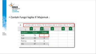 • Contoh Fungsi logika IF Majemuk :
 