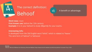Exploring Archaic English Words: Meanings and Origins Quiz | PPTX