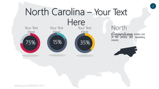 North Carolina – Your Text
Here
Lorem Ipsum is simply dummy text
of the printing and typesetting
industry.
North
Carolina
Your Text
Here
Your Text
Here
75% 15% 35%
Your Text
Here
2
www.yourwebsite.com
 
