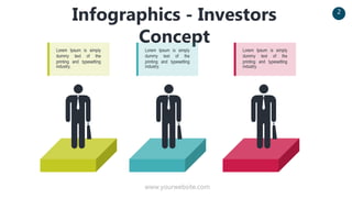 www.yourwebsite.com
2
Infographics - Investors
Concept
Lorem Ipsum is simply
dummy text of the
printing and typesetting
industry.
Lorem Ipsum is simply
dummy text of the
printing and typesetting
industry.
Lorem Ipsum is simply
dummy text of the
printing and typesetting
industry.
 