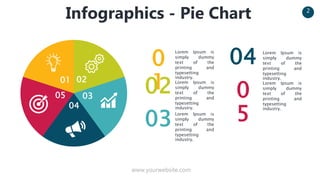 www.yourwebsite.com
2
Infographics - Pie Chart
01 02
03
04
05
0
1
02
Lorem Ipsum is
simply dummy
text of the
printing and
typesetting
industry.
Lorem Ipsum is
simply dummy
text of the
printing and
typesetting
industry.
04 Lorem Ipsum is
simply dummy
text of the
printing and
typesetting
industry.
0
5
Lorem Ipsum is
simply dummy
text of the
printing and
typesetting
industry.
Lorem Ipsum is
simply dummy
text of the
printing and
typesetting
industry.
03
 