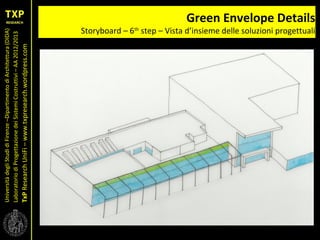 UniversitàdegliStudidiFirenze–DipartimentodiArchitettura(DIDA)
LaboratoriodiProgettazionedeiSistemiCostruttivi–AA2012/2013
TxPResearchUniFi–www.txpresearch.wordpress.com
Green Envelope Details
Storyboard – 6th
step – Vista d’insieme delle soluzioni progettuali
 