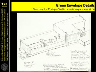 UniversitàdegliStudidiFirenze–DipartimentodiArchitettura(DIDA)
LaboratoriodiProgettazionedeiSistemiCostruttivi–AA2012/2013
TxPResearchUniFi–www.txpresearch.wordpress.com
Green Envelope Details
Storyboard – 7th
step – Studio raccolta acque meteoriche
 