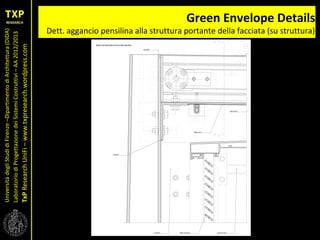 UniversitàdegliStudidiFirenze–DipartimentodiArchitettura(DIDA)
LaboratoriodiProgettazionedeiSistemiCostruttivi–AA2012/2013
TxPResearchUniFi–www.txpresearch.wordpress.com
Green Envelope Details
Dett. aggancio pensilina alla struttura portante della facciata (su struttura)
 