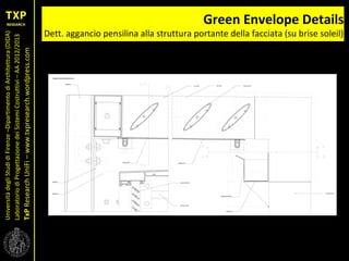 UniversitàdegliStudidiFirenze–DipartimentodiArchitettura(DIDA)
LaboratoriodiProgettazionedeiSistemiCostruttivi–AA2012/2013
TxPResearchUniFi–www.txpresearch.wordpress.com
Green Envelope Details
Dett. aggancio pensilina alla struttura portante della facciata (su brise soleil)
 