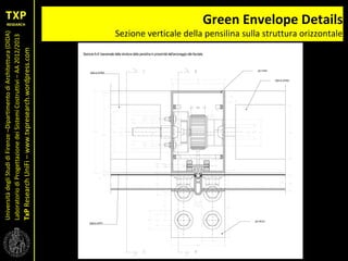 UniversitàdegliStudidiFirenze–DipartimentodiArchitettura(DIDA)
LaboratoriodiProgettazionedeiSistemiCostruttivi–AA2012/2013
TxPResearchUniFi–www.txpresearch.wordpress.com
Green Envelope Details
Sezione verticale della pensilina sulla struttura orizzontale
 