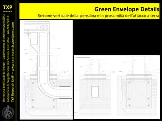 UniversitàdegliStudidiFirenze–DipartimentodiArchitettura(DIDA)
LaboratoriodiProgettazionedeiSistemiCostruttivi–AA2012/2013
TxPResearchUniFi–www.txpresearch.wordpress.com
Green Envelope Details
Sezione verticale della pensilina e in prossimità dell’attacco a terra
 