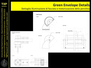 UniversitàdegliStudidiFirenze–DipartimentodiArchitettura(DIDA)
LaboratoriodiProgettazionedeiSistemiCostruttivi–AA2012/2013
TxPResearchUniFi–www.txpresearch.wordpress.com
Green Envelope Details
Dettaglio illuminazione di facciata e motorizzazione della pensilina
 