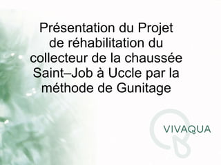Présentation du Projet de réhabilitation du collecteur de la chaussée Saint–Job à Uccle par la méthode de Gunitage 