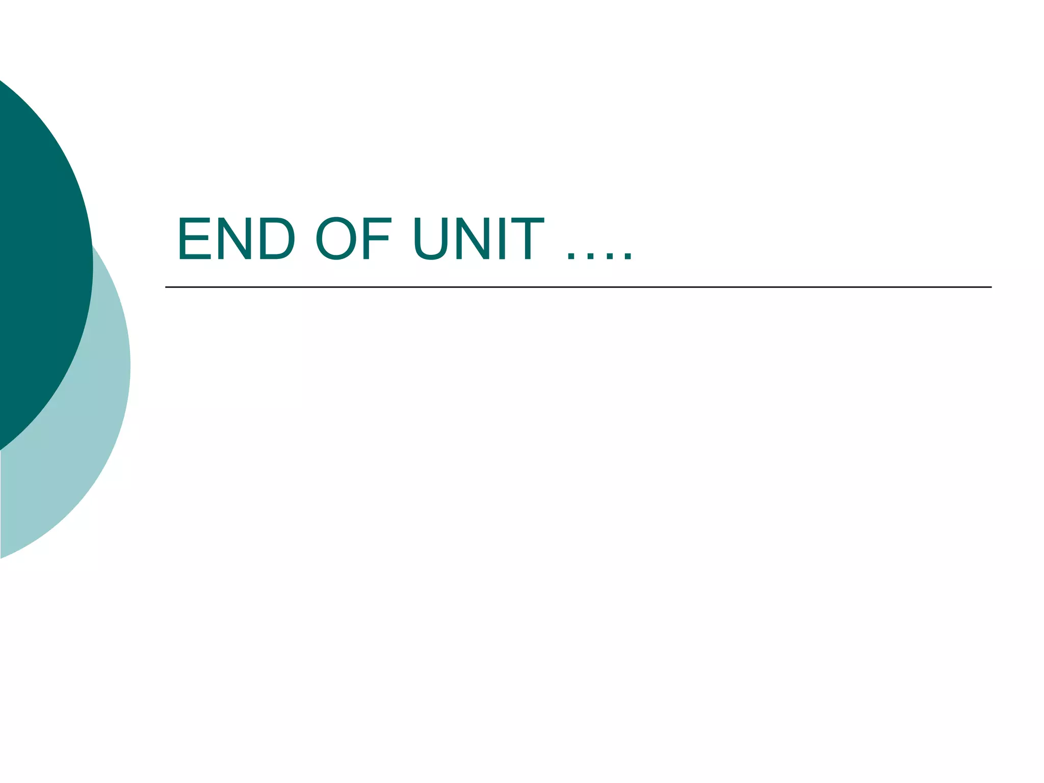 END OF UNIT ….
 
