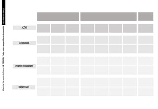 BLUE
PRINT
DO
SERVIÇO
Material
de
apoio
do
Curso
UX
DESIGN:
Tudo
sobre
experiência
do
usuário
AÇÕES
ATIVIDADES
PONTOSDE CONTATO
BACKSTAGE
 