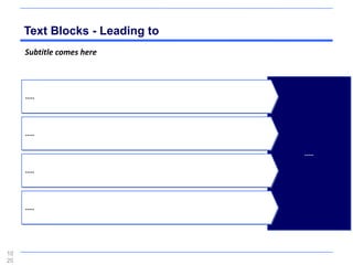 Text Blocks - Leading to
     Subtitle comes here



     .....




     .....

                                .....

     .....




     .....




10
20
 