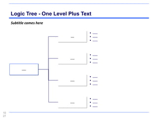Logic Tree - One Level Plus Text
     Subtitle comes here

                                    • ......
                            ....    • ......
                                    • ......



                                    • ......
                            .....   • ......
                                    • ......

           .....

                                    • ......
                            .....   • ......
                                    • ......



                                    • ......
                            .....   • ......
                                    • ......

10
27
 