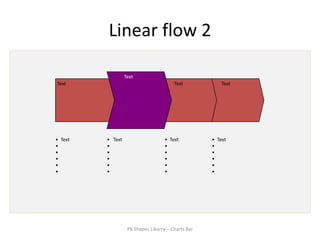 Linear flow 2

                  Text
Text                                    Text            Text




• Text   • Text                     • Text          • Text
•        •                          •               •
•        •                          •               •
•        •                          •               •
•        •                          •               •
•        •                          •               •




                   PK Shapes Libarry – Charts Bar
 