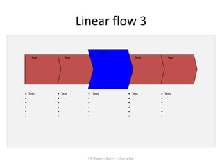 Linear flow 3

                                 Text
    Text       Text                                      Text       Text




• Text     • Text       • Text                    • Text        • Text
•          •            •                         •             •
•          •            •                         •             •
•          •            •                         •             •
•          •            •                         •             •
•          •            •                         •             •




                        PK Shapes Libarry – Charts Bar
 