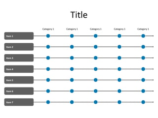 Title
         Category 1   Category 1   Category 1   Category 1   Category 1

Item 1



Item 2



Item 3



Item 4



Item 5



Item 6



Item 7
 