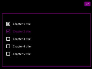 47

                      Title

   Chapter 1 title

   Chapter 2 title

   Chapter 3 title

   Chapter 4 title

   Chapter 5 title
 