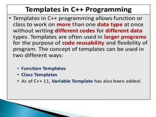 Templates in c++ | PPTX