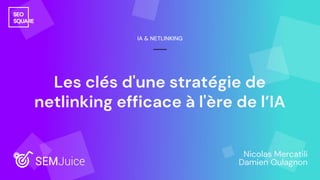 Les clés d'une stratégie de
netlinking efficace à l'ère de l’IA
IA & NETLINKING
Nicolas Mercatili
Damien Oulagnon
 