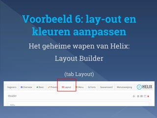 Voorbeeld 6: lay-out en 
kleuren aanpassen 
Het geheime wapen van Helix: 
Layout Builder 
(tab Layout) 
 