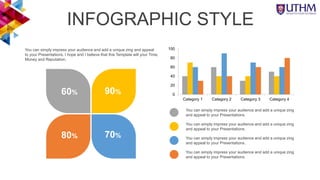 INFOGRAPHIC STYLE
60% 90%
80% 70%
You can simply impress your audience and add a unique zing and appeal
to your Presentations. I hope and I believe that this Template will your Time,
Money and Reputation.
0
20
40
60
80
100
Category 1 Category 2 Category 3 Category 4
You can simply impress your audience and add a unique zing
and appeal to your Presentations.
You can simply impress your audience and add a unique zing
and appeal to your Presentations.
You can simply impress your audience and add a unique zing
and appeal to your Presentations.
You can simply impress your audience and add a unique zing
and appeal to your Presentations.
 