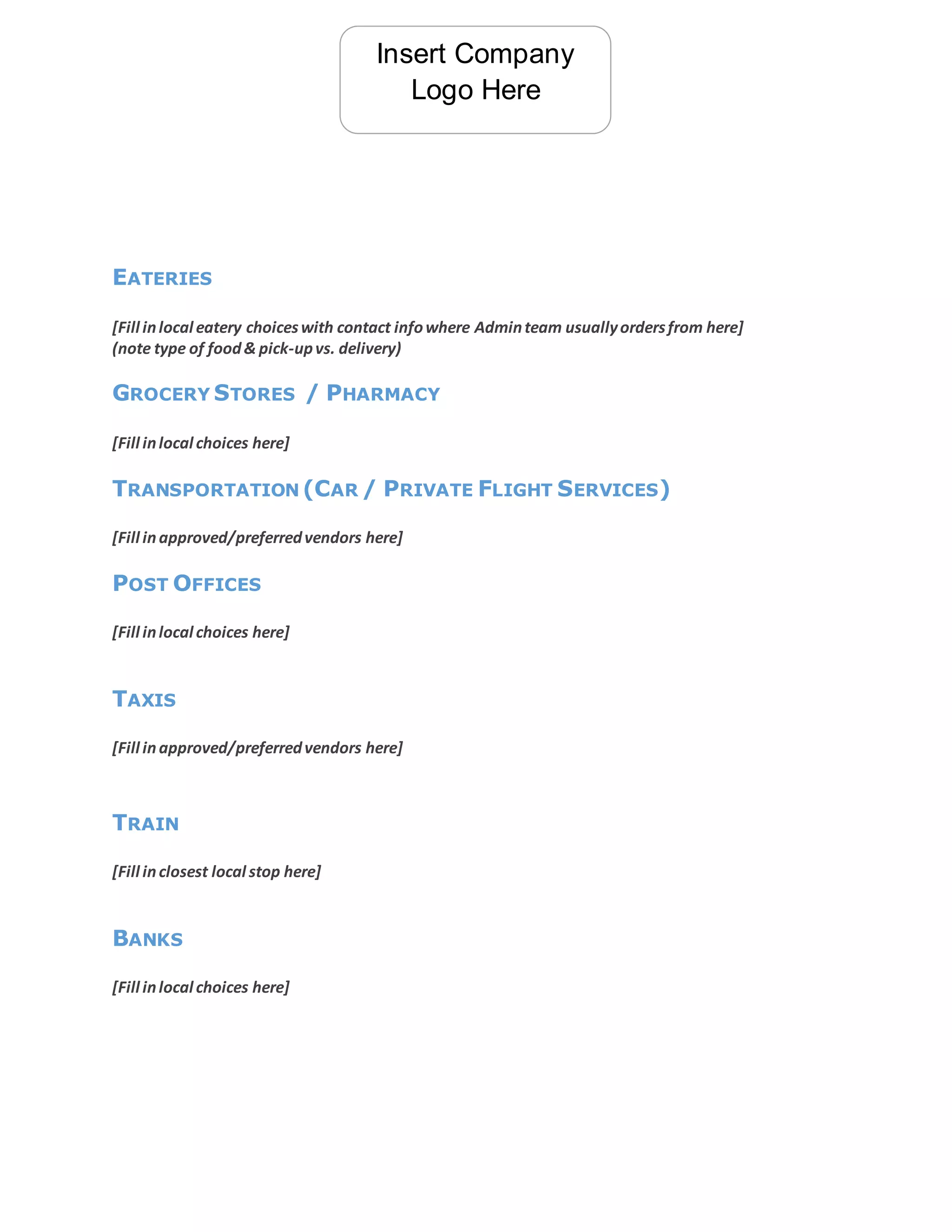 Executive Assistant "Important Vendors" Onboarding Template PDF