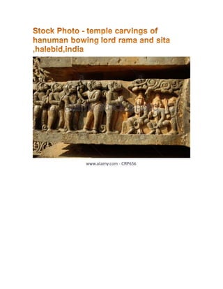Temple carvings of hanuman bowing lord rama and sita .