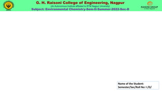 G. H. Raisoni College of Engineering, Nagpur
(An Autonomous Institute affiliated to RTM Nagpur University)
Subject: Environmental Chemistry-Sem-II-Summer-2022-Sec-D
Name of the Student:
Semester/Sec/Roll No: I /D/
 