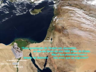 Jerusalém
“Esta construção do Templo em Jerusalém,
se deu em torno do ano 1000 antes de Cristo.
Mas o que aconteceu com o
templo de Salomão nos anos que se seguiram?
1000 a.C
Linha do tempo
O templo é construído
 