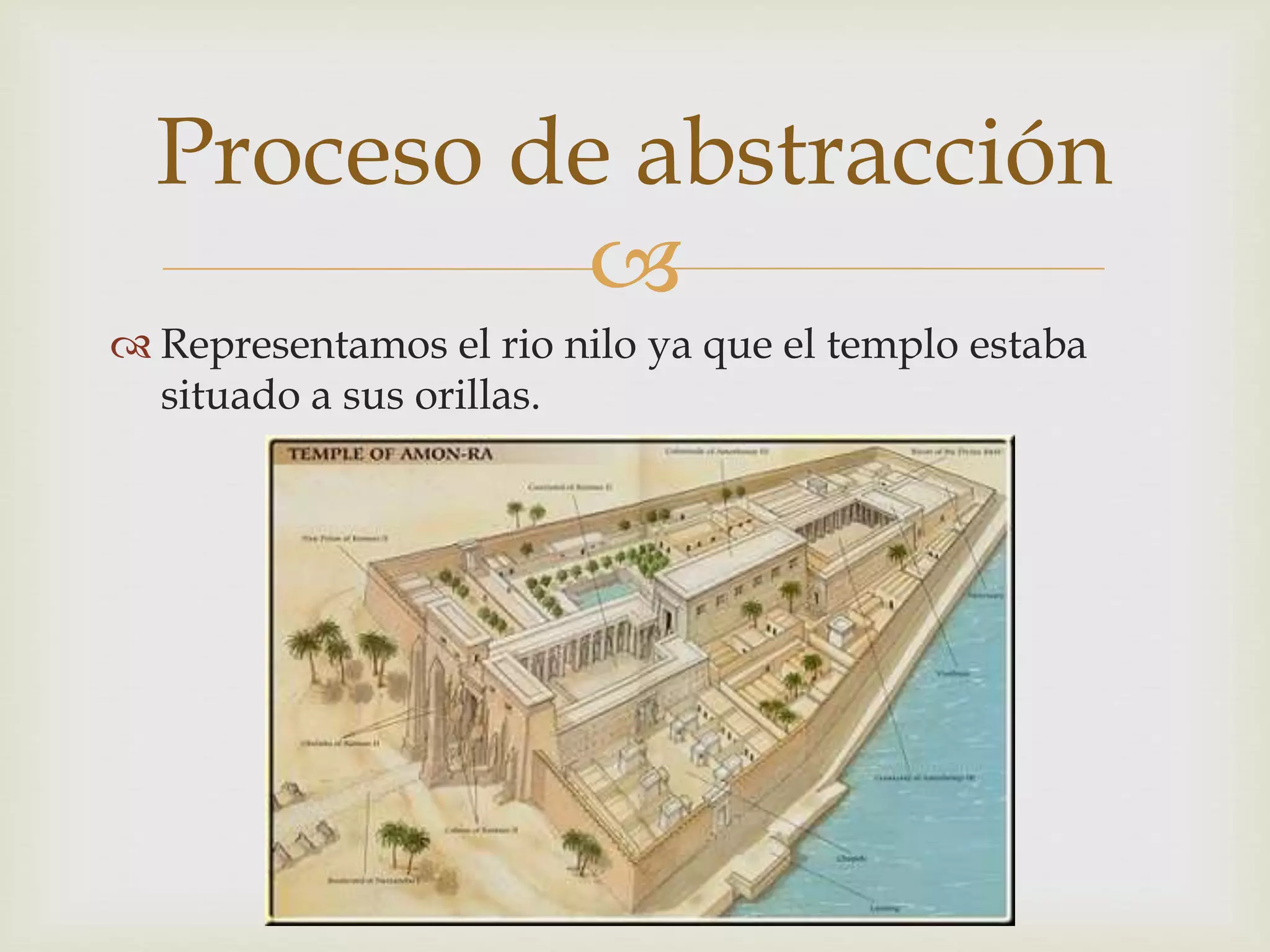 
Representamos el rio nilo ya que el templo estaba
situado a sus orillas.
Proceso de abstracción