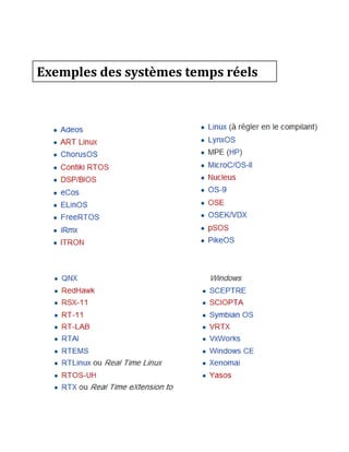Exemples des systèmes temps réels
 