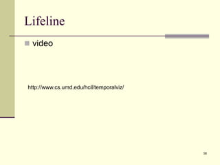Lifeline
 video
58
http://www.cs.umd.edu/hcil/temporalviz/
 
